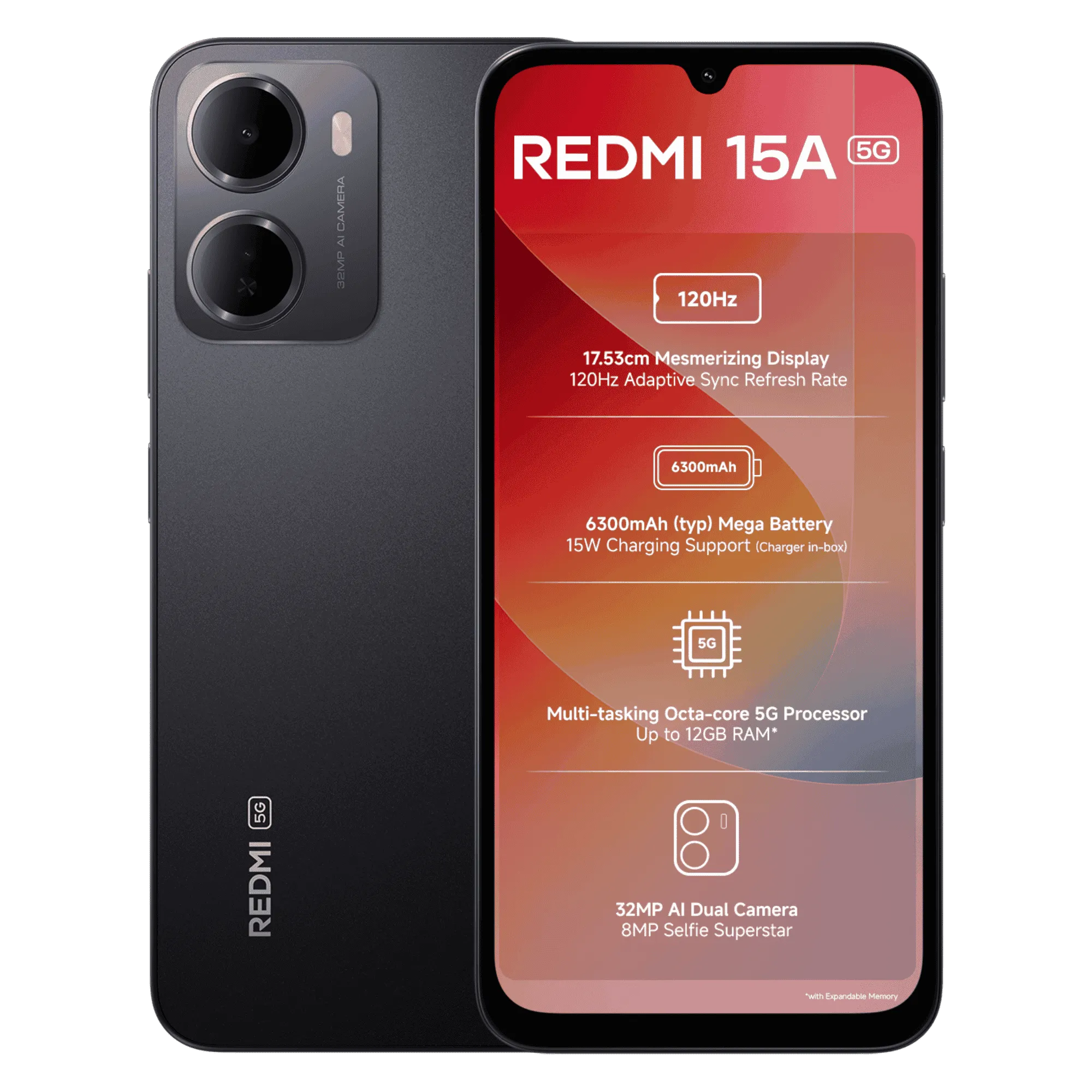 Redmi 15a 5g ace black 6gb 128gb Front Back View