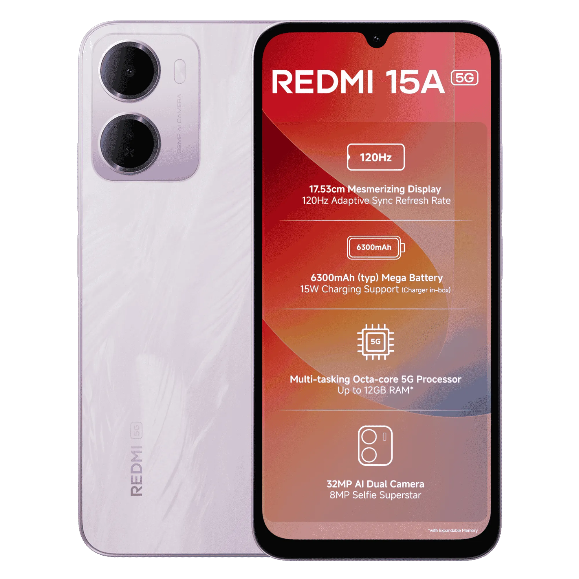 Redmi 15a 5g amaze purple 4gb 128gb Front Back View