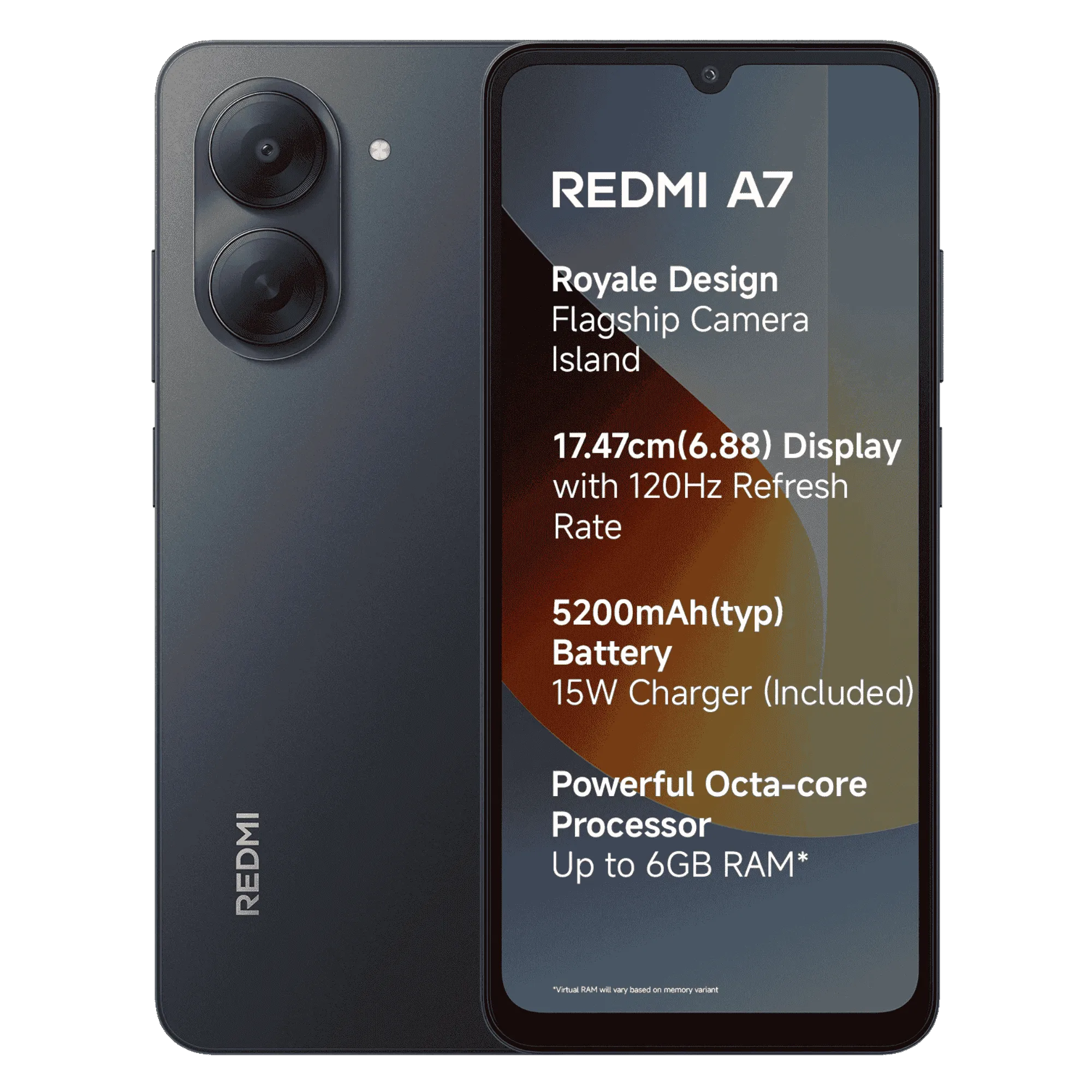 Redmi a7 black 3gb 64gb Front Back View