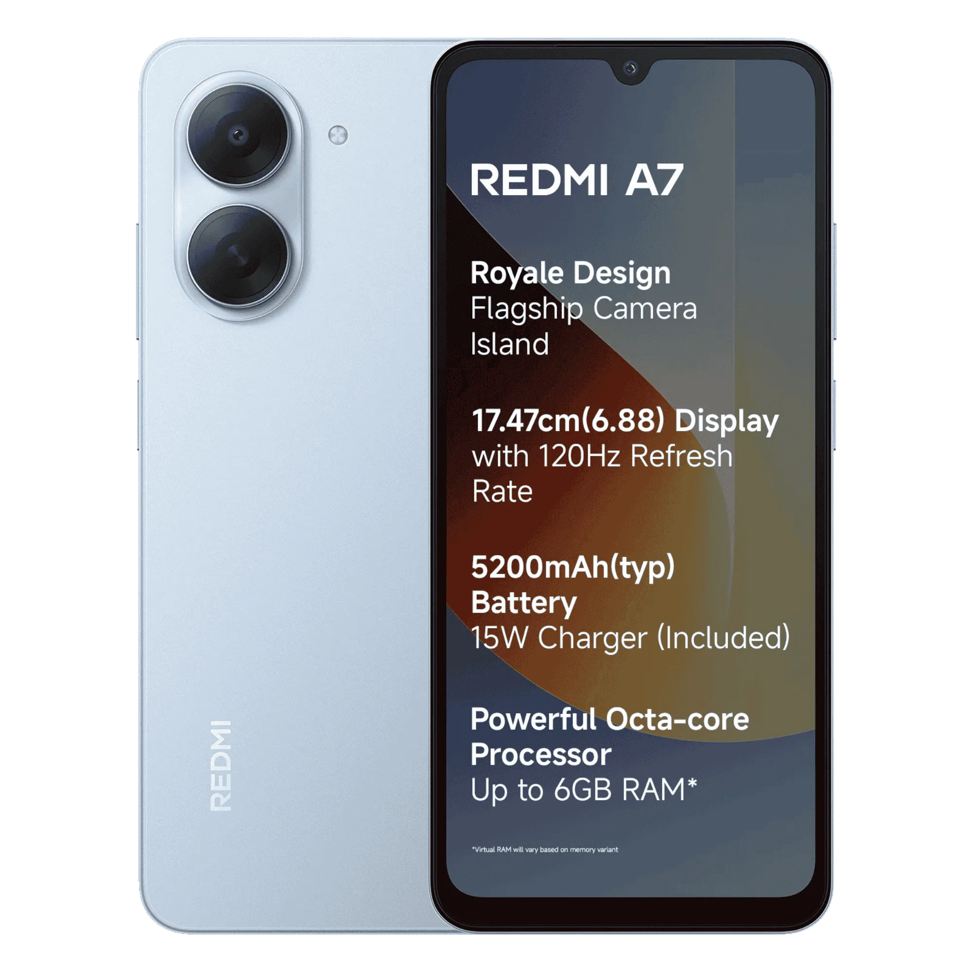 Redmi a7 sky blue 3gb 64gb Front Back View