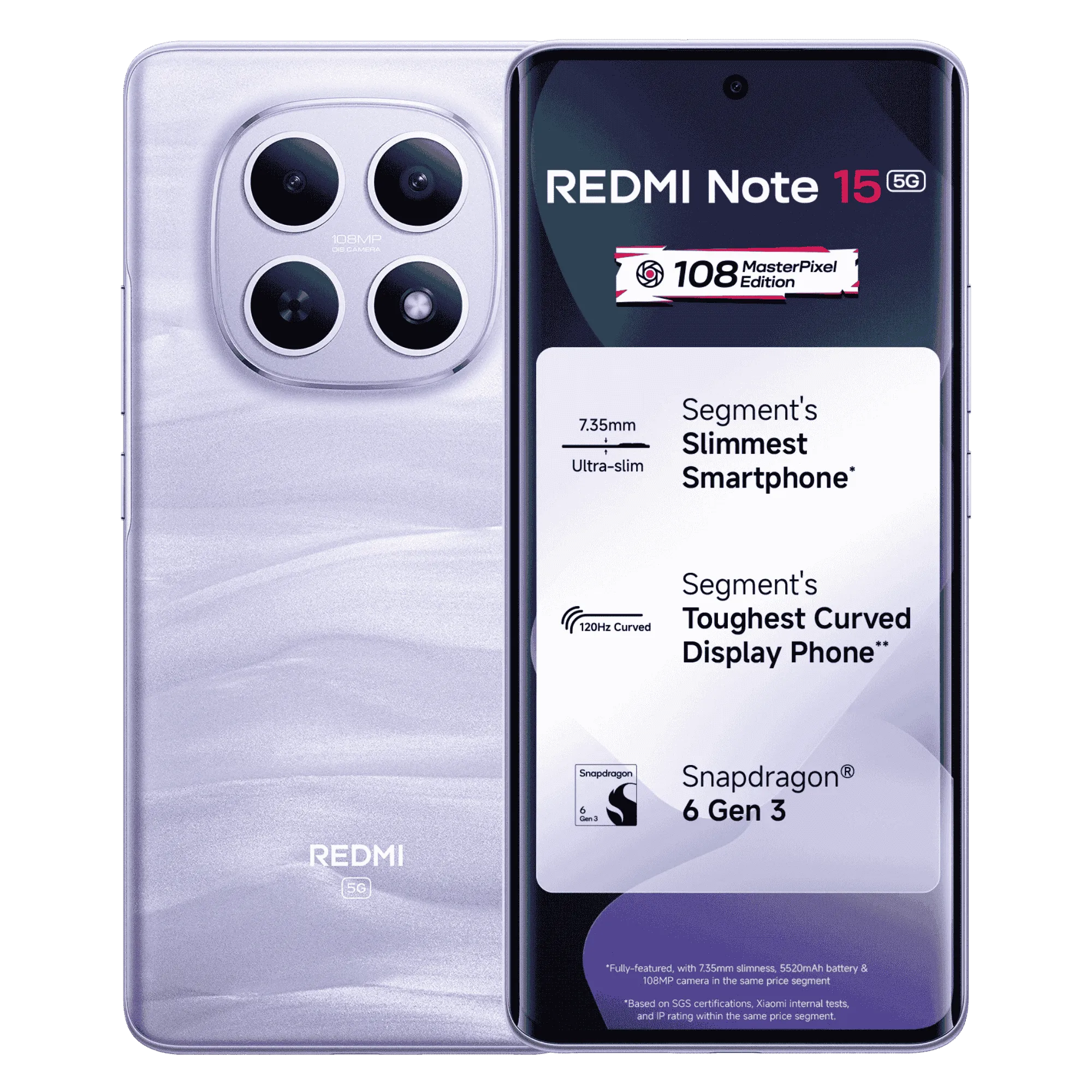 Redmi note 15 5g mist purple 8gb 256gb Front Back View
