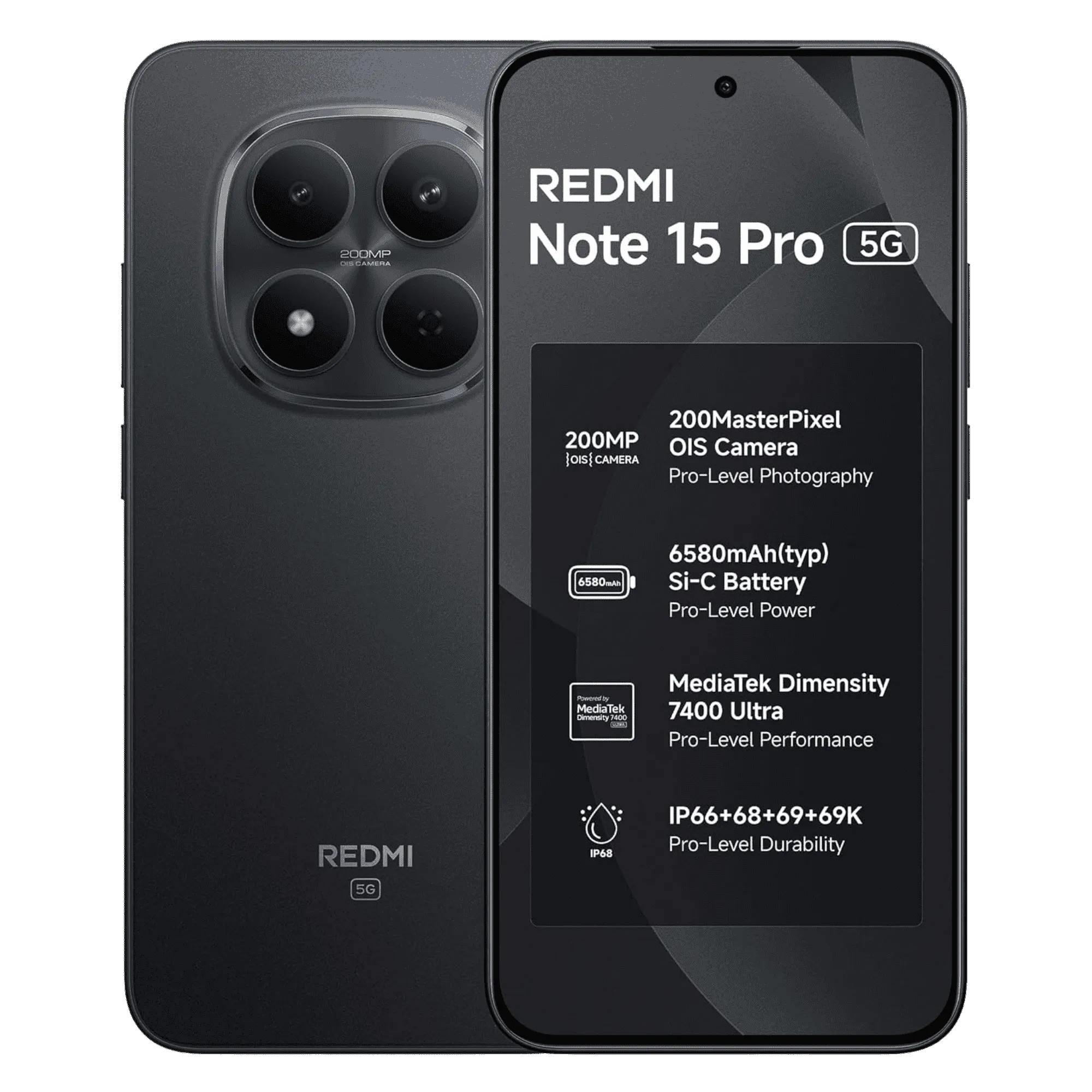 Redmi note 15 pro 5g carbon black 8gb 256gb Front Back View