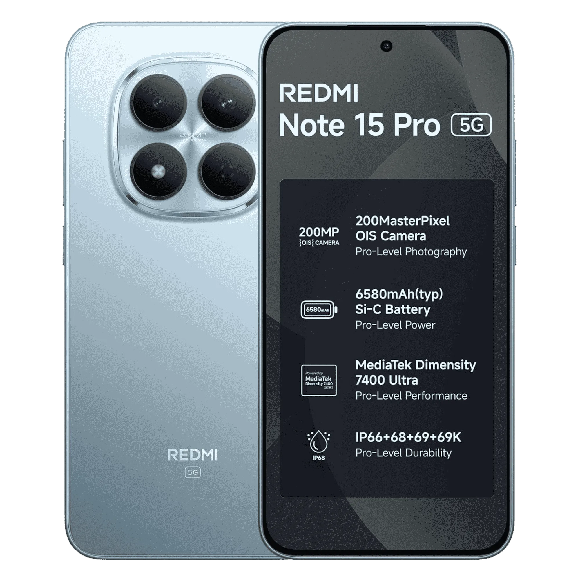 Redmi note 15 pro 5g mirage blue 8gb 256gb Front Back View