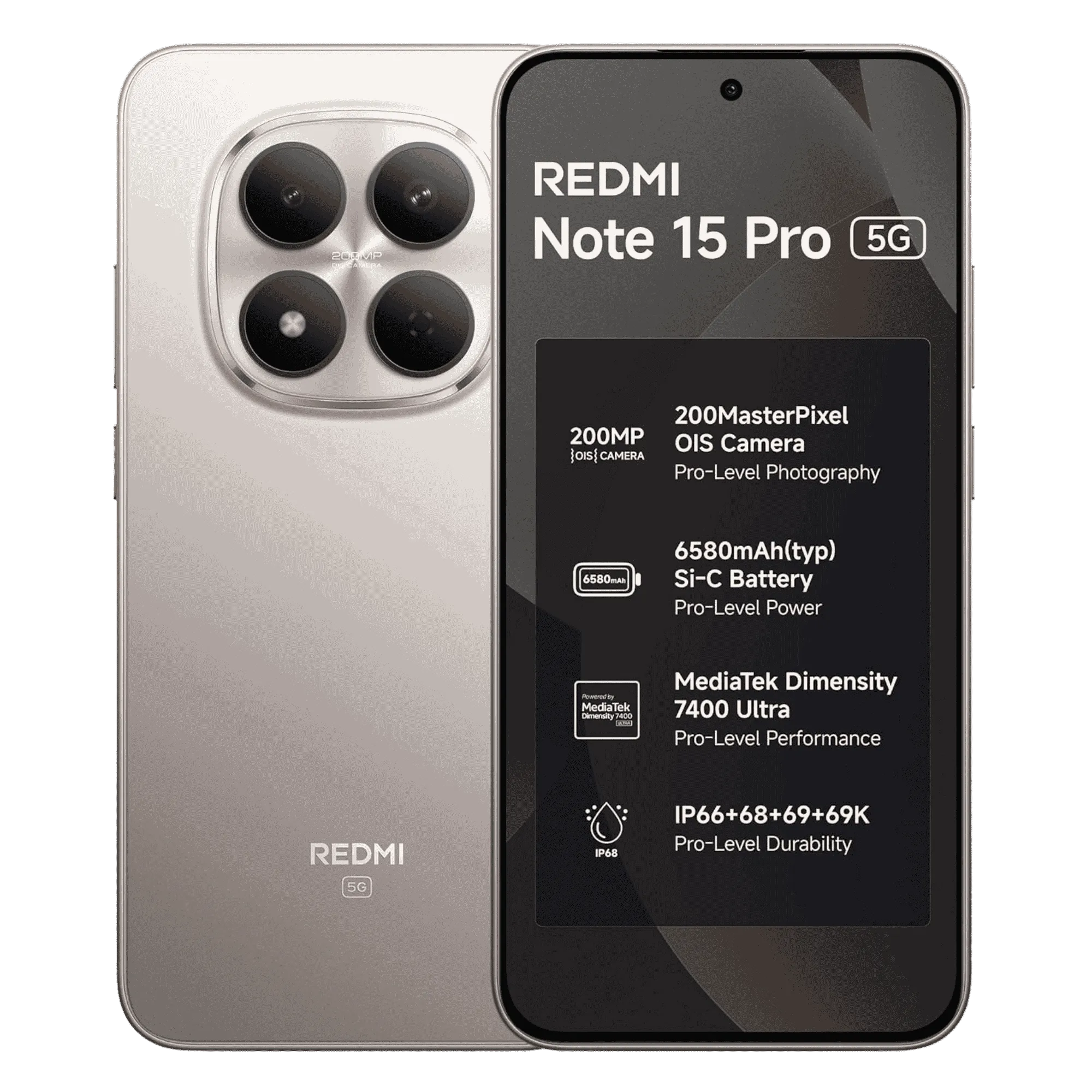 Redmi note 15 pro 5g silver ash 8gb 128gb Front Back View