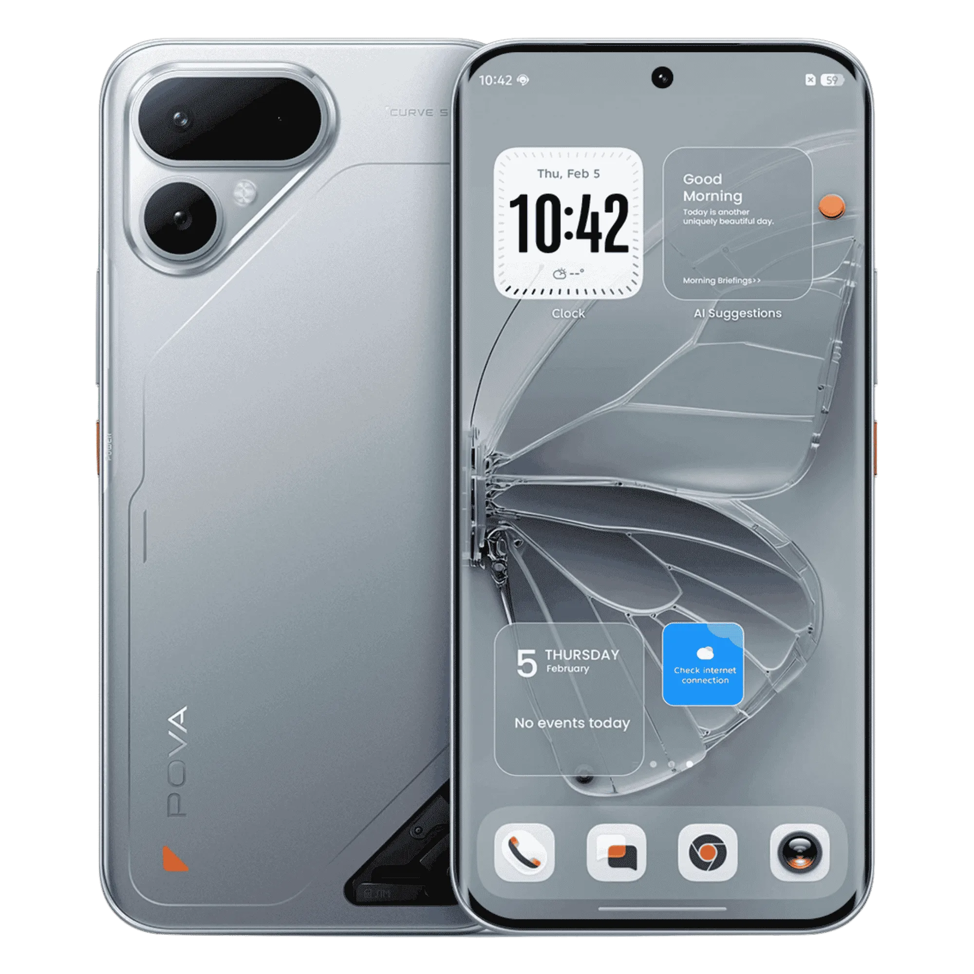 Tecno pova curve 2 5g melting silver 8gb 256gb Front Back View