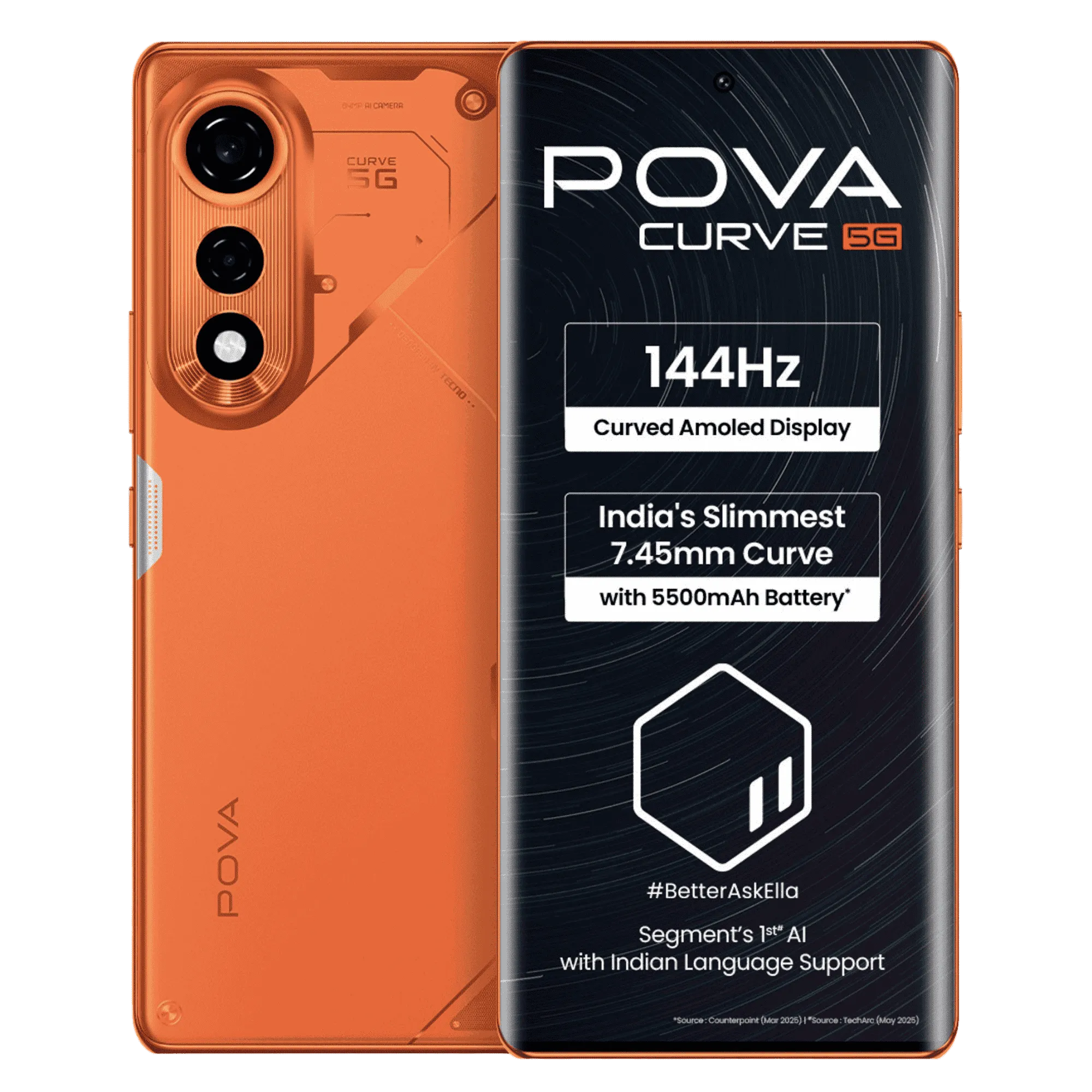 Tecno pova curve 5g cyber orange 8gb 128gb Front Back View