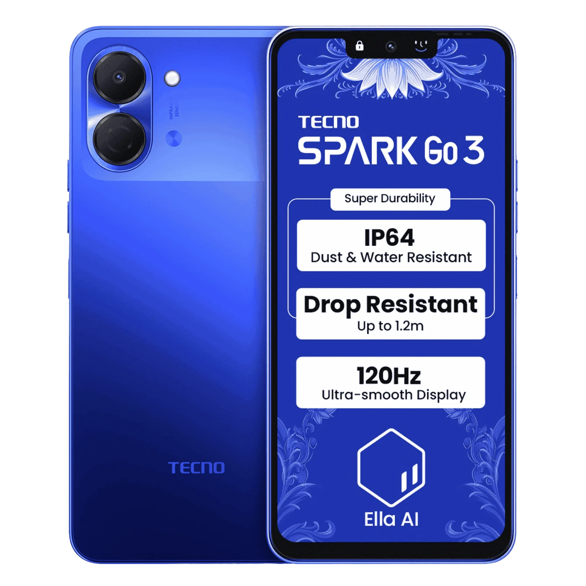 Tecno spark go 3 galaxy blue 4gb 64gb Front Back View