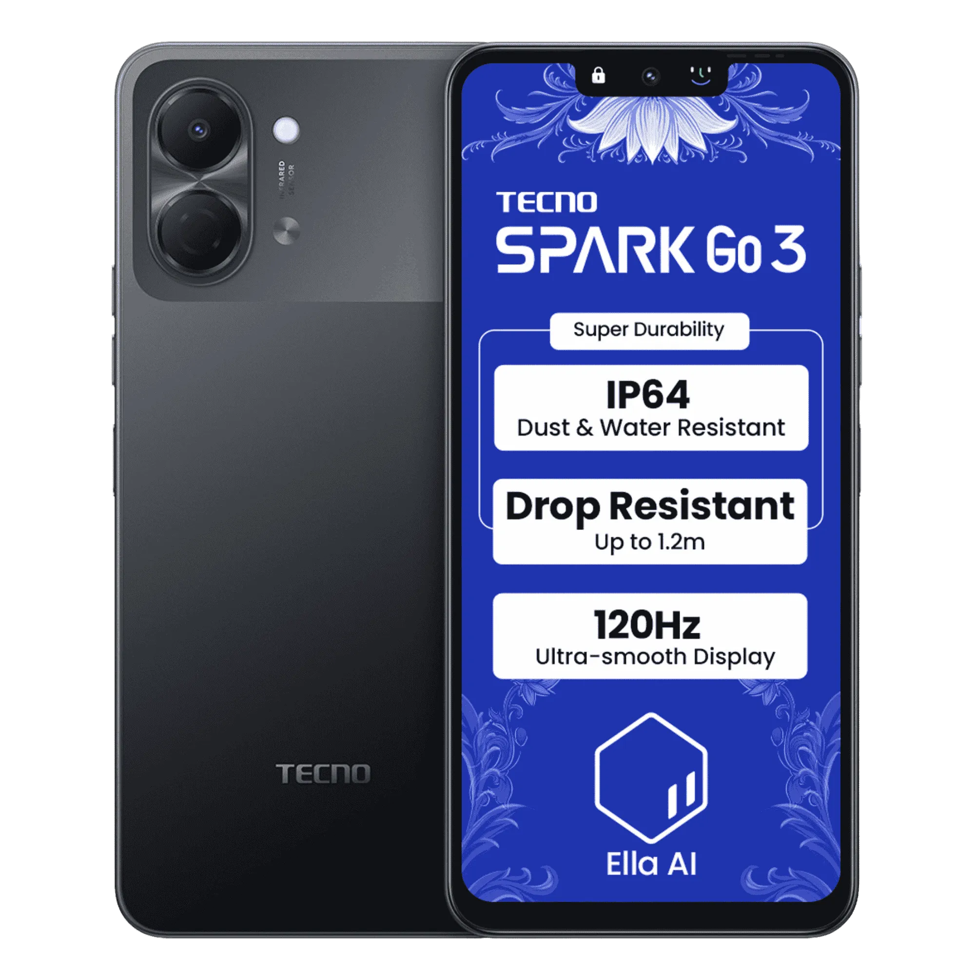Tecno spark go 3 ink black 4gb 64gb Front Back View