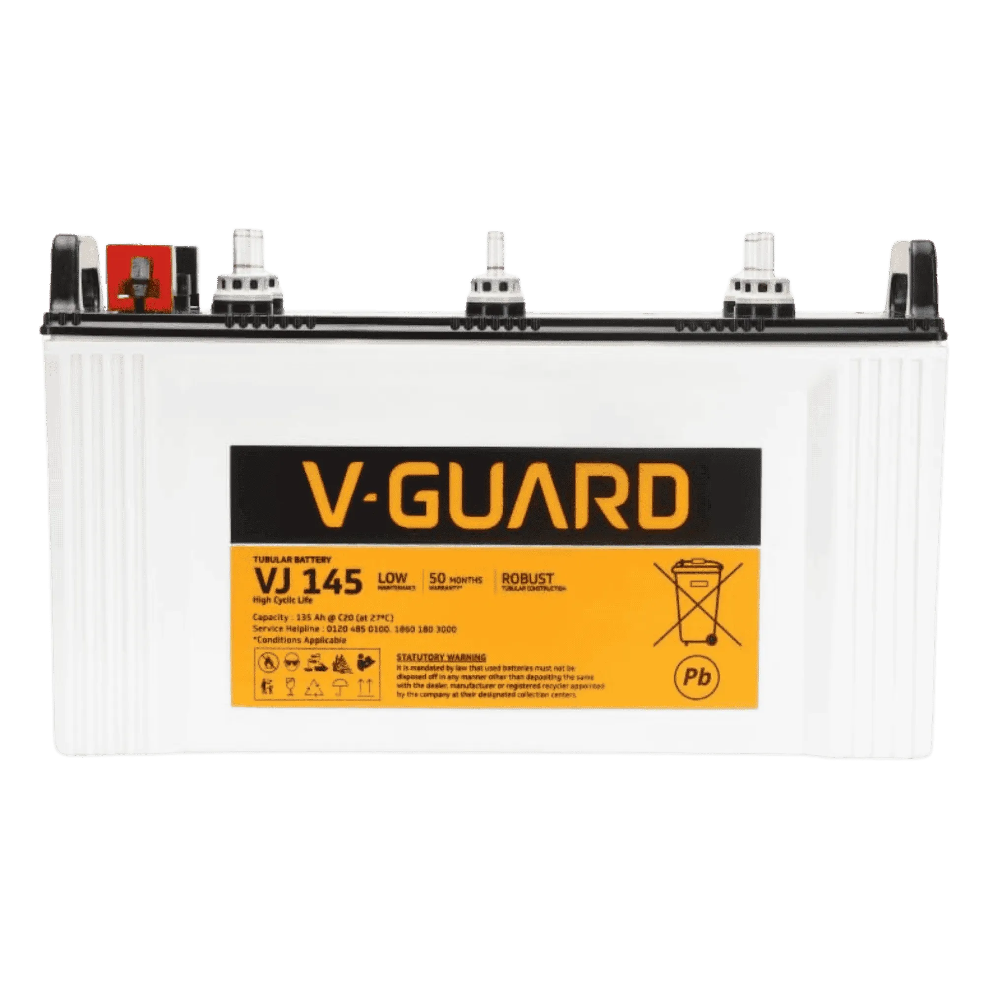 V guard vj145 135ah tubular inverter battery white Front View