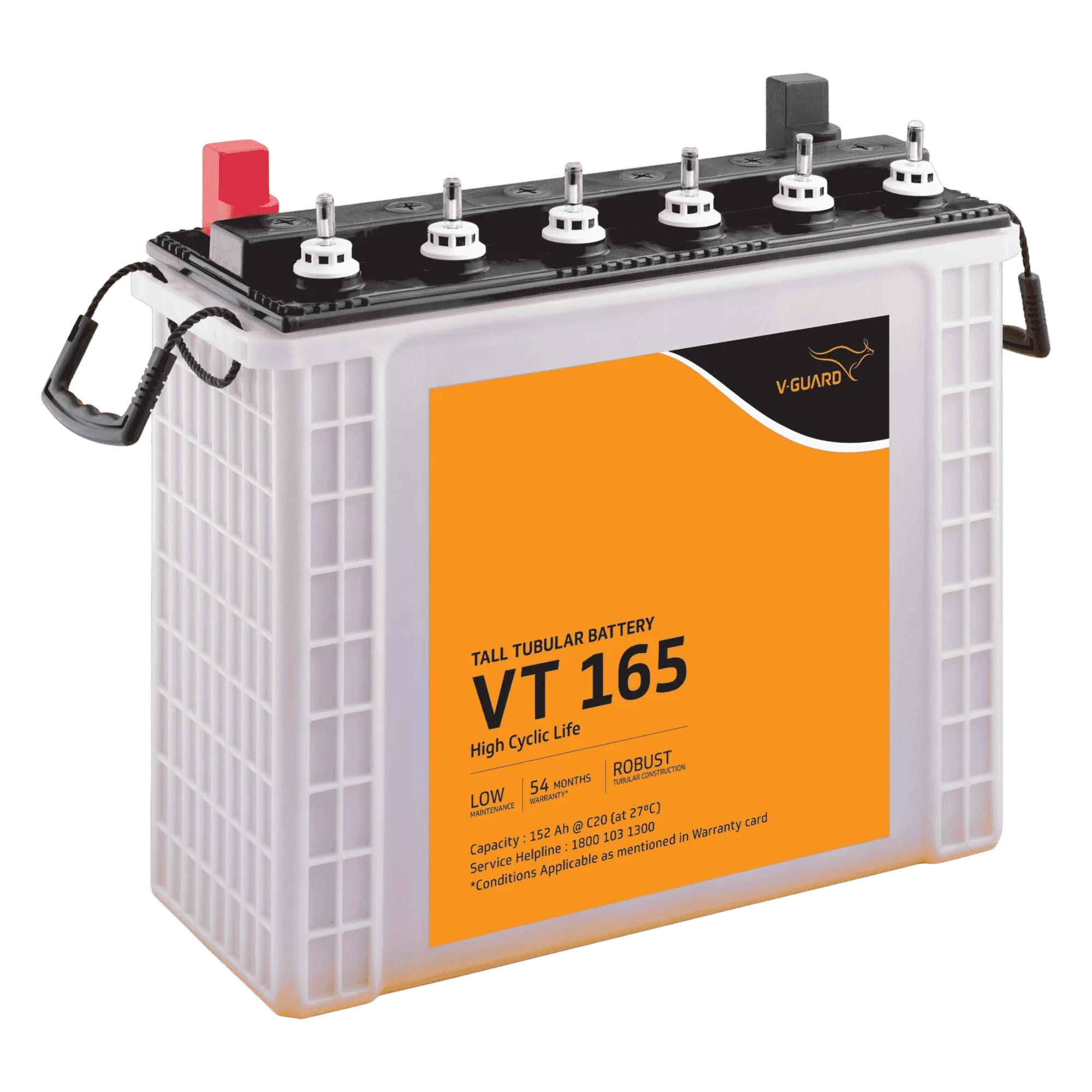 V guard vt165 152ah tubular inverter battery white Front Left View