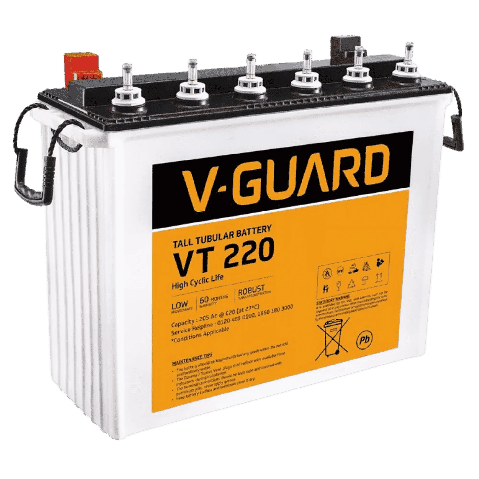 V guard vt220 205ah tubular inverter battery white Front Left View