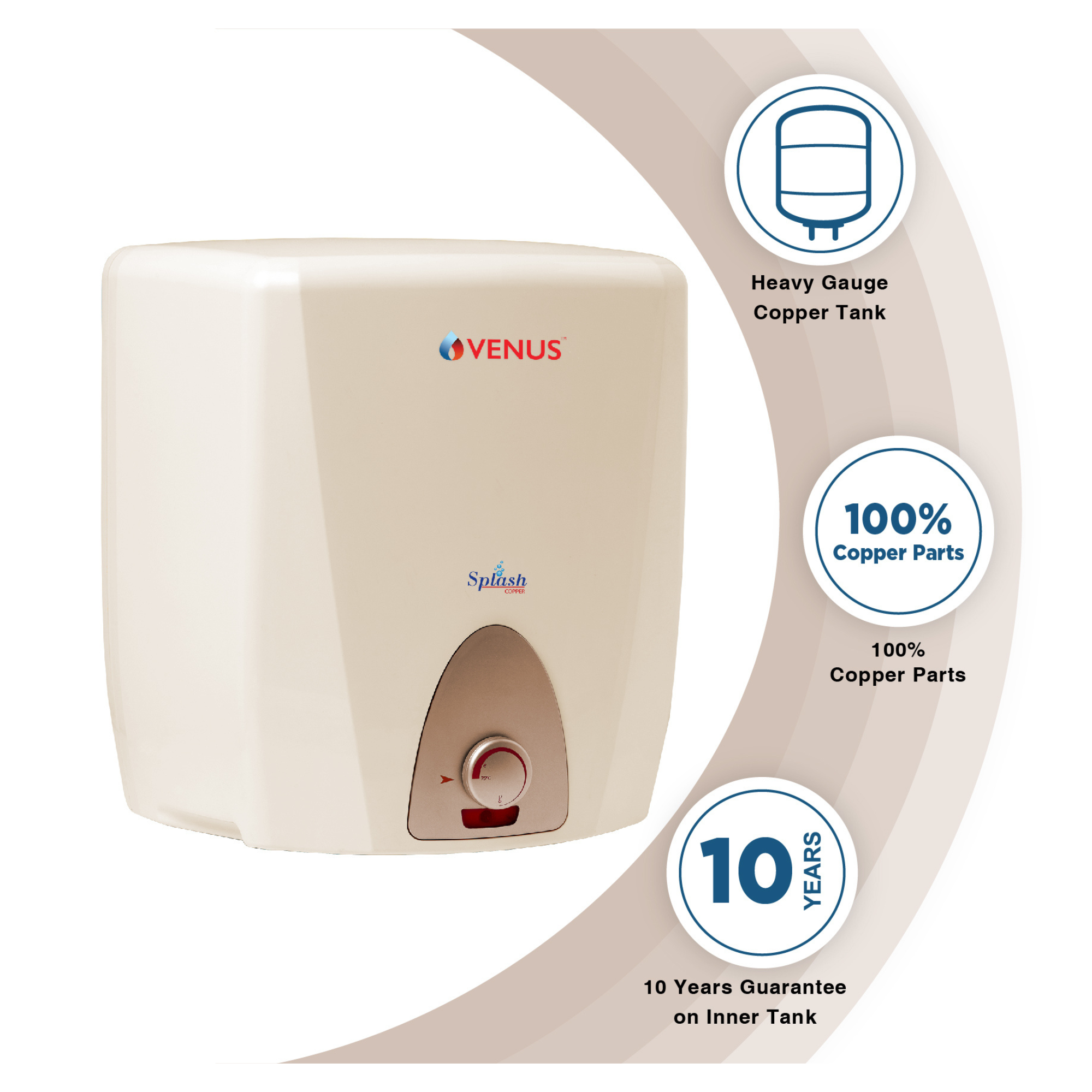 Venus 10L Splash Copper Storage Water Heater | Ivory
