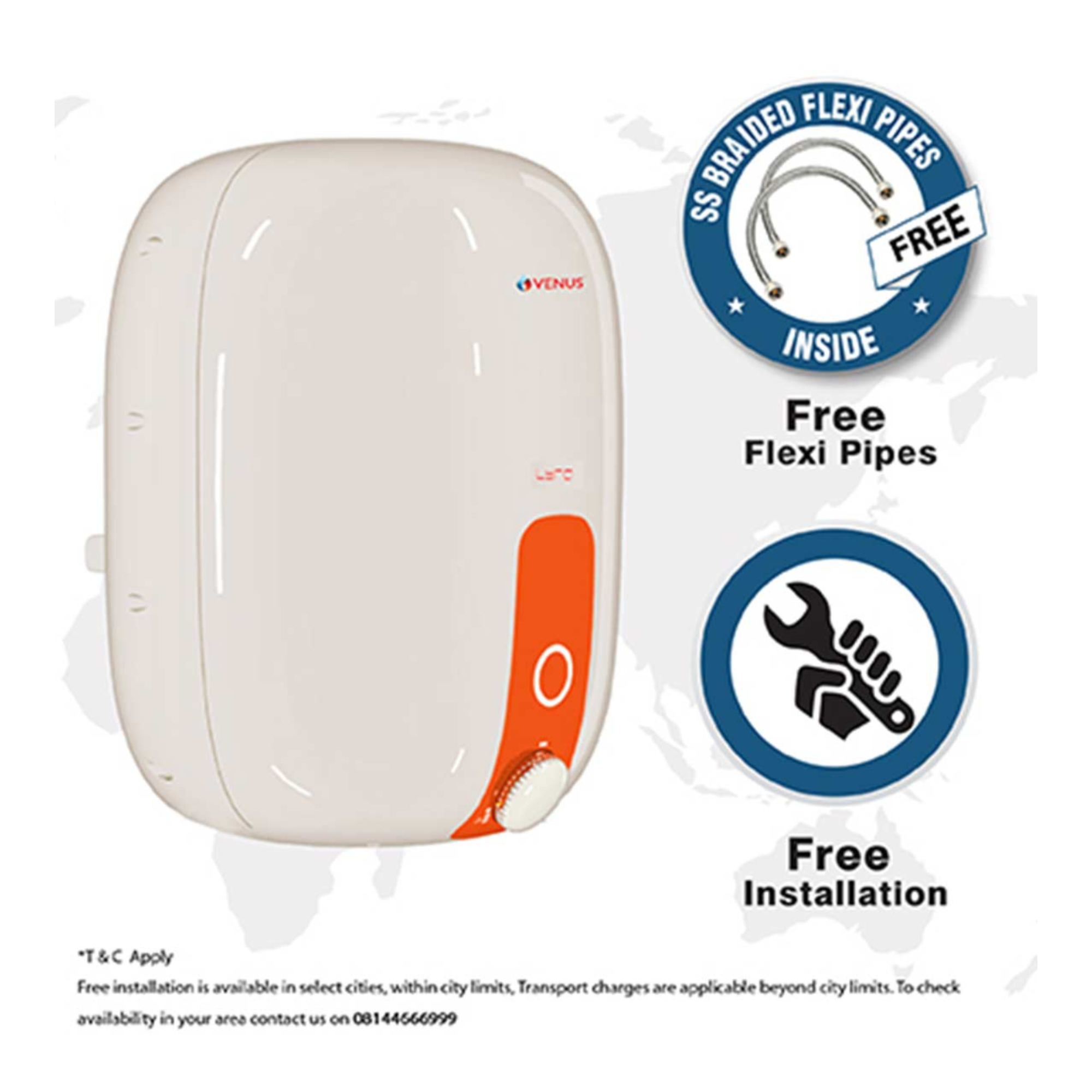 Venus Lyra Storage Water Heater | 10 ltr | Ivory Orange