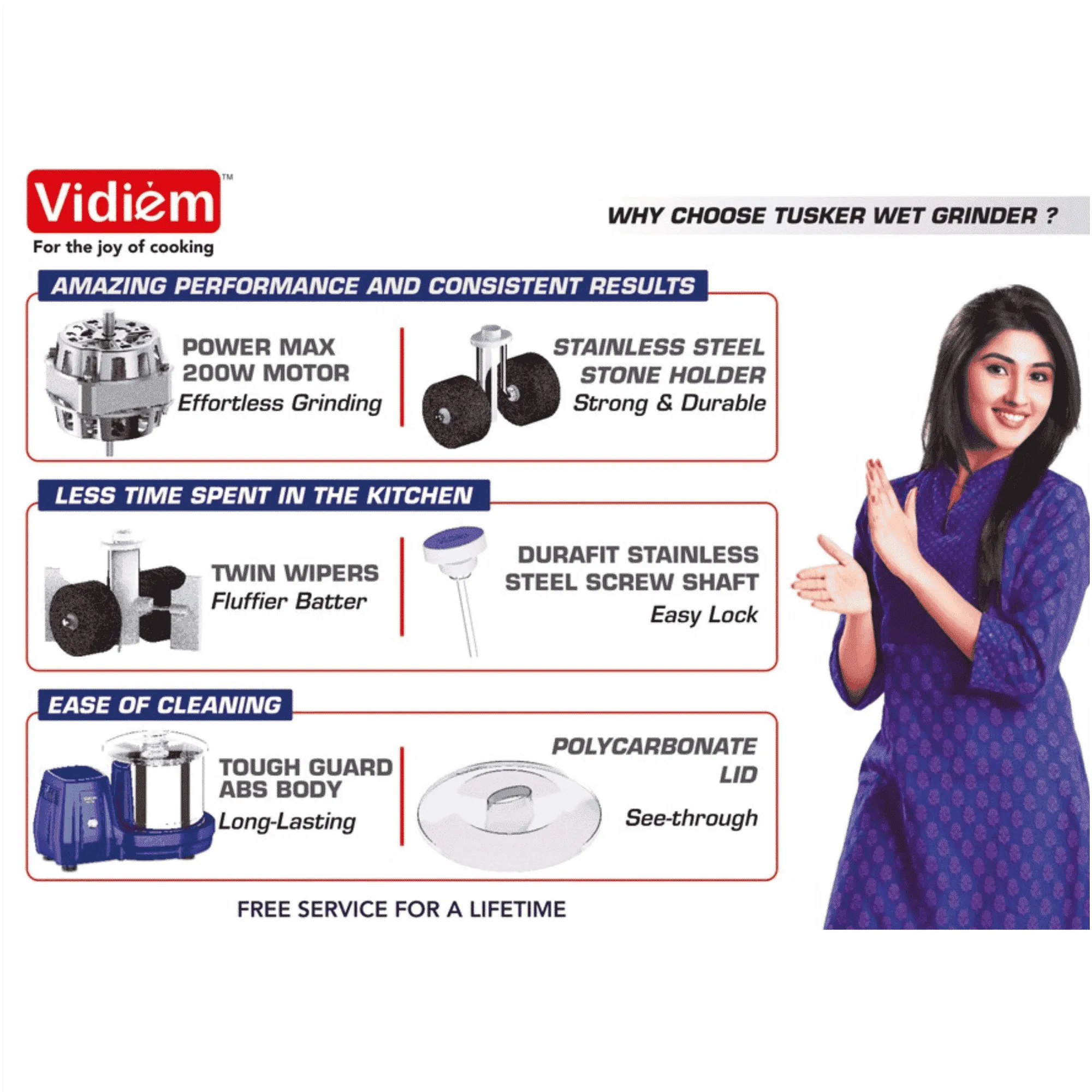 Vidiem tusker table top wet grinder fg wg0091 aa 2 litre blue Spec 1