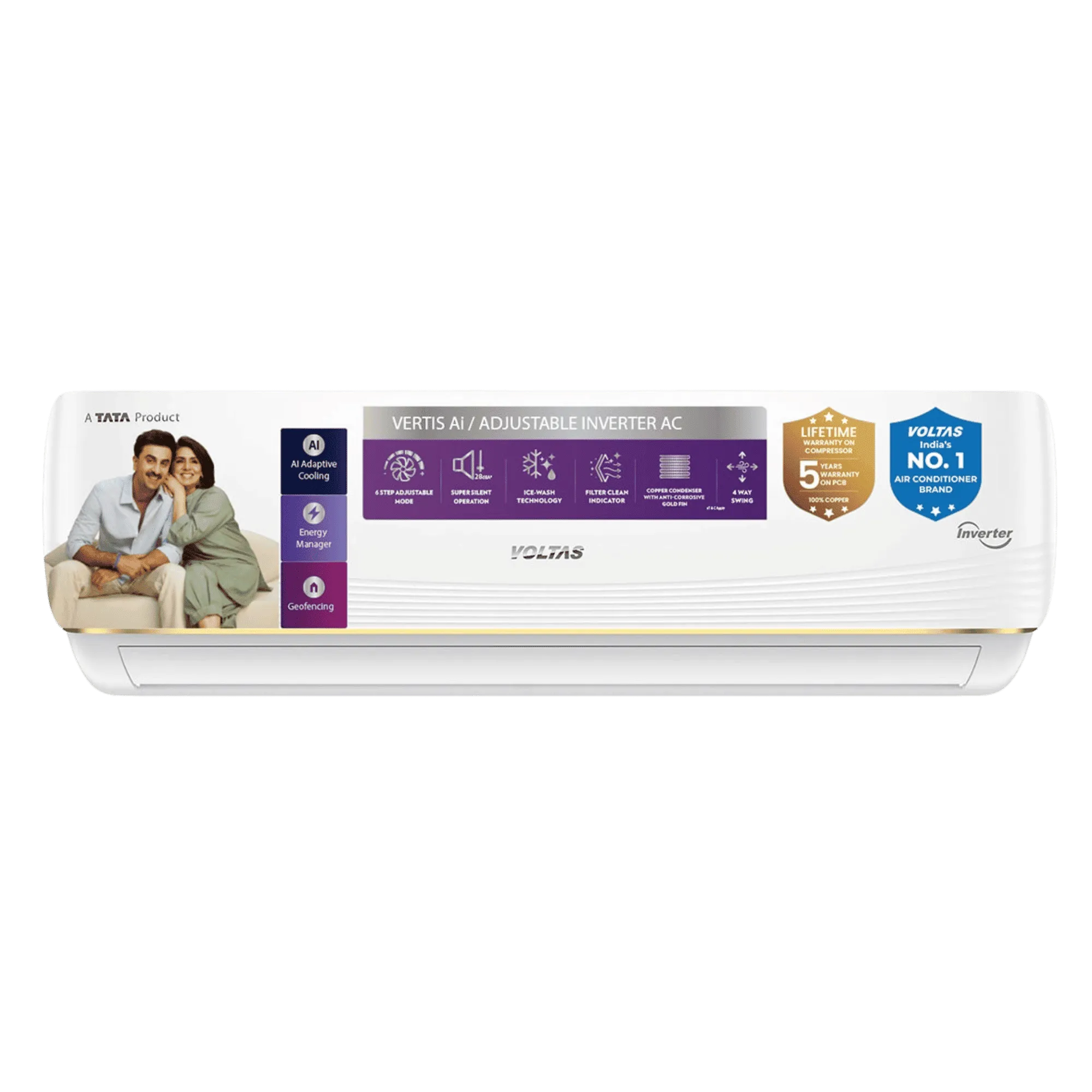 Voltas sac 1 5 ton 5 star wifi inverter split ac 185inv vertis ai zest gold 1 5 ton 5 star Front View