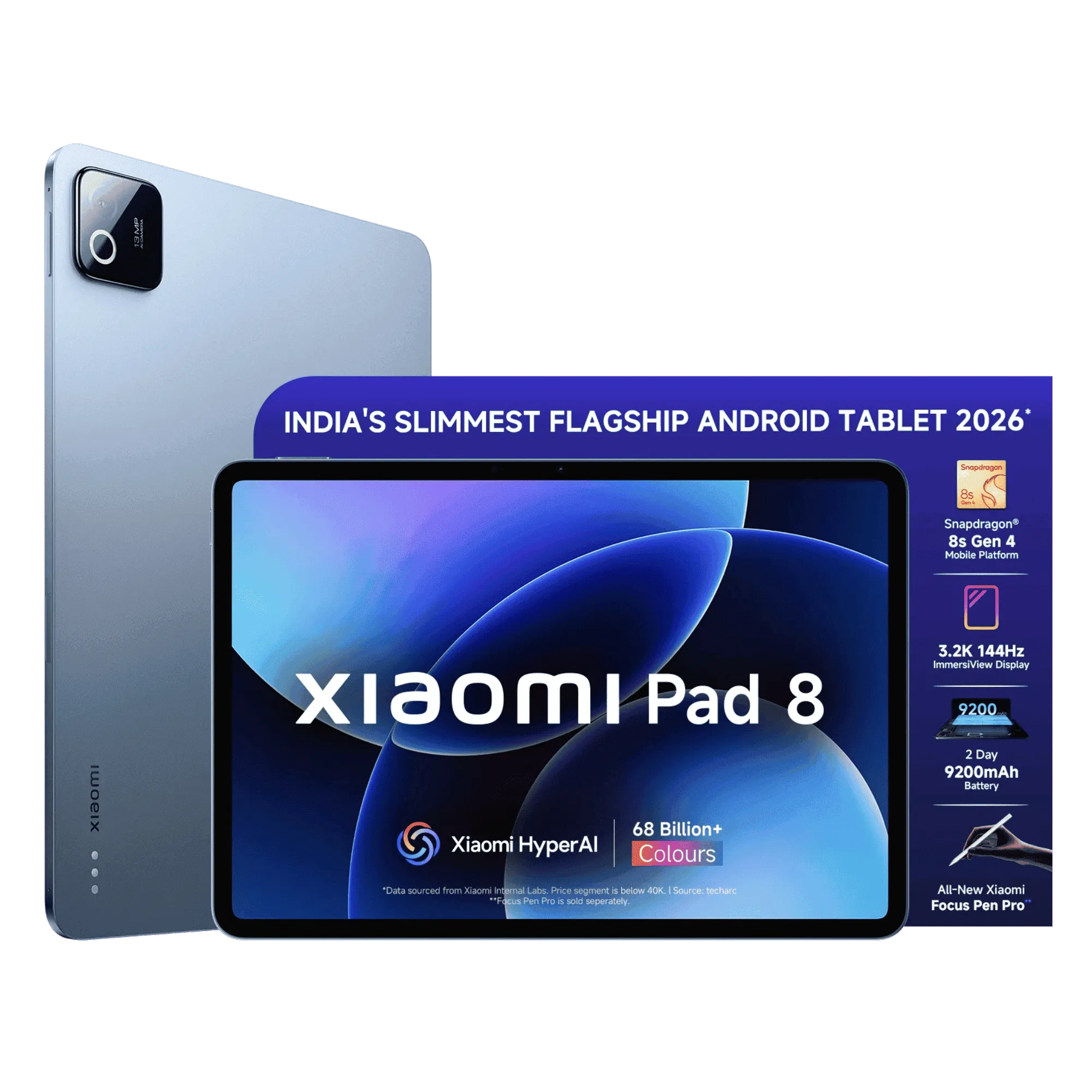 Xiaomi pad 8 wifi titanium blue 8gb 128gb Front Back View