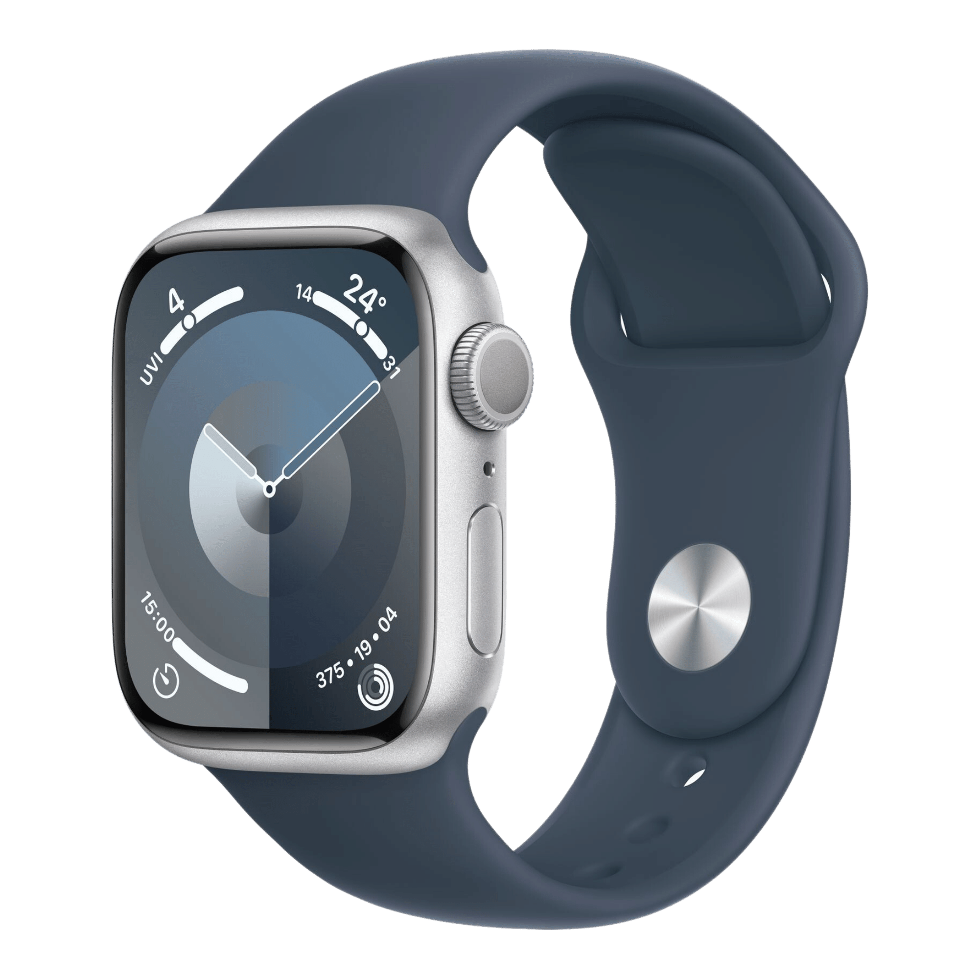Apple Watch Series 9 GPS Silver Aluminium Case with Sport Band S/M ( Storm  Blue,45mm )