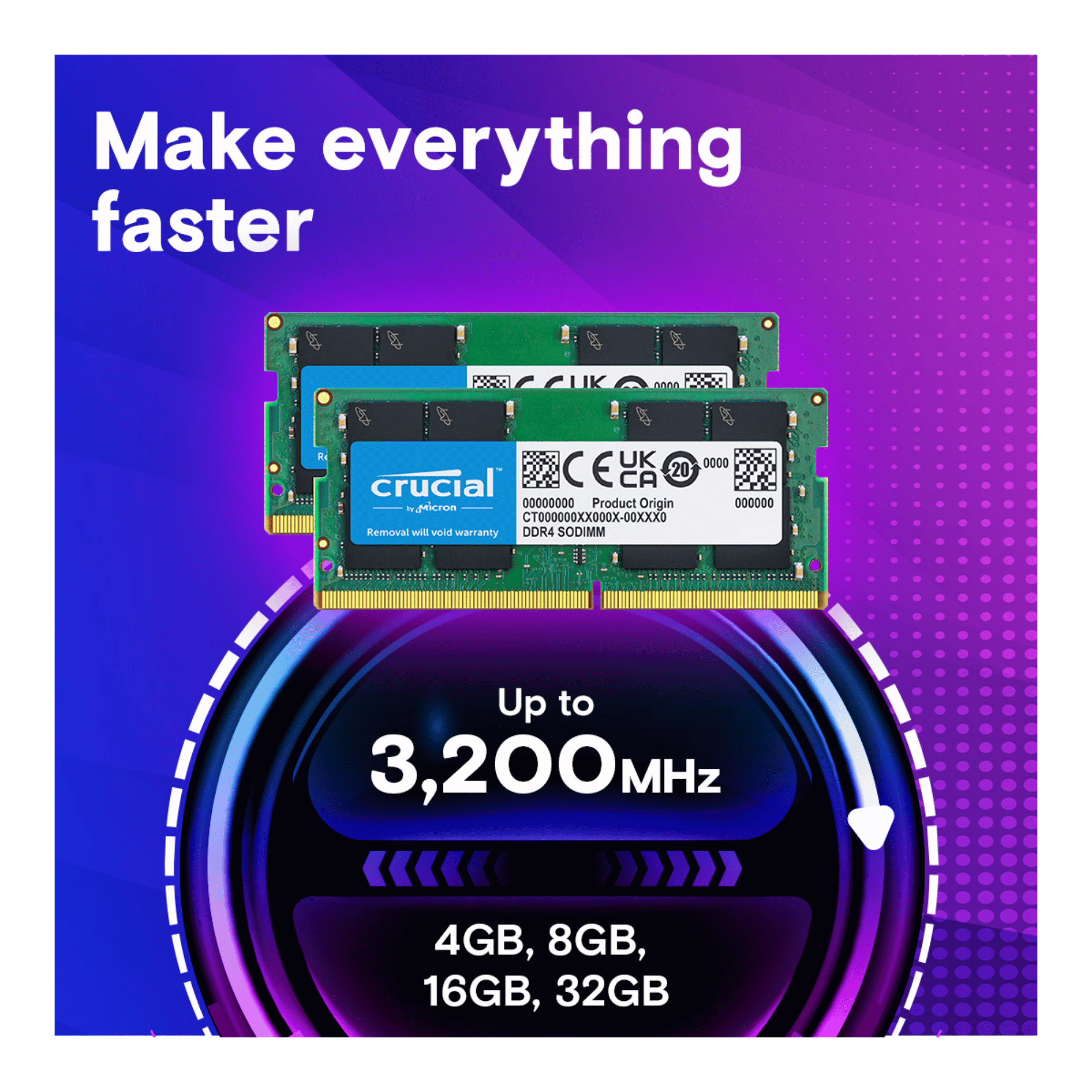 Get Crucial DDR4 3200Mhz UDIMM Single Desktop RAM 16GB,Green