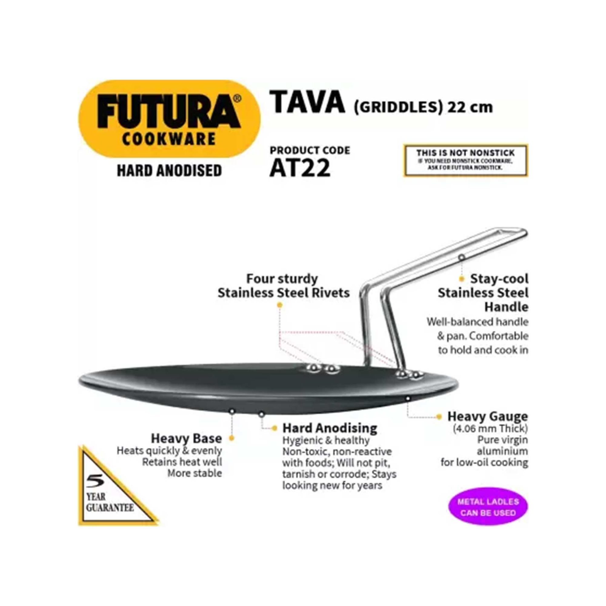 Buy Hawkins Futura Non-Stick 22cm Tawa with Stainless Steel Handle, Black  (NT22) Online at Best Prices in India - JioMart.