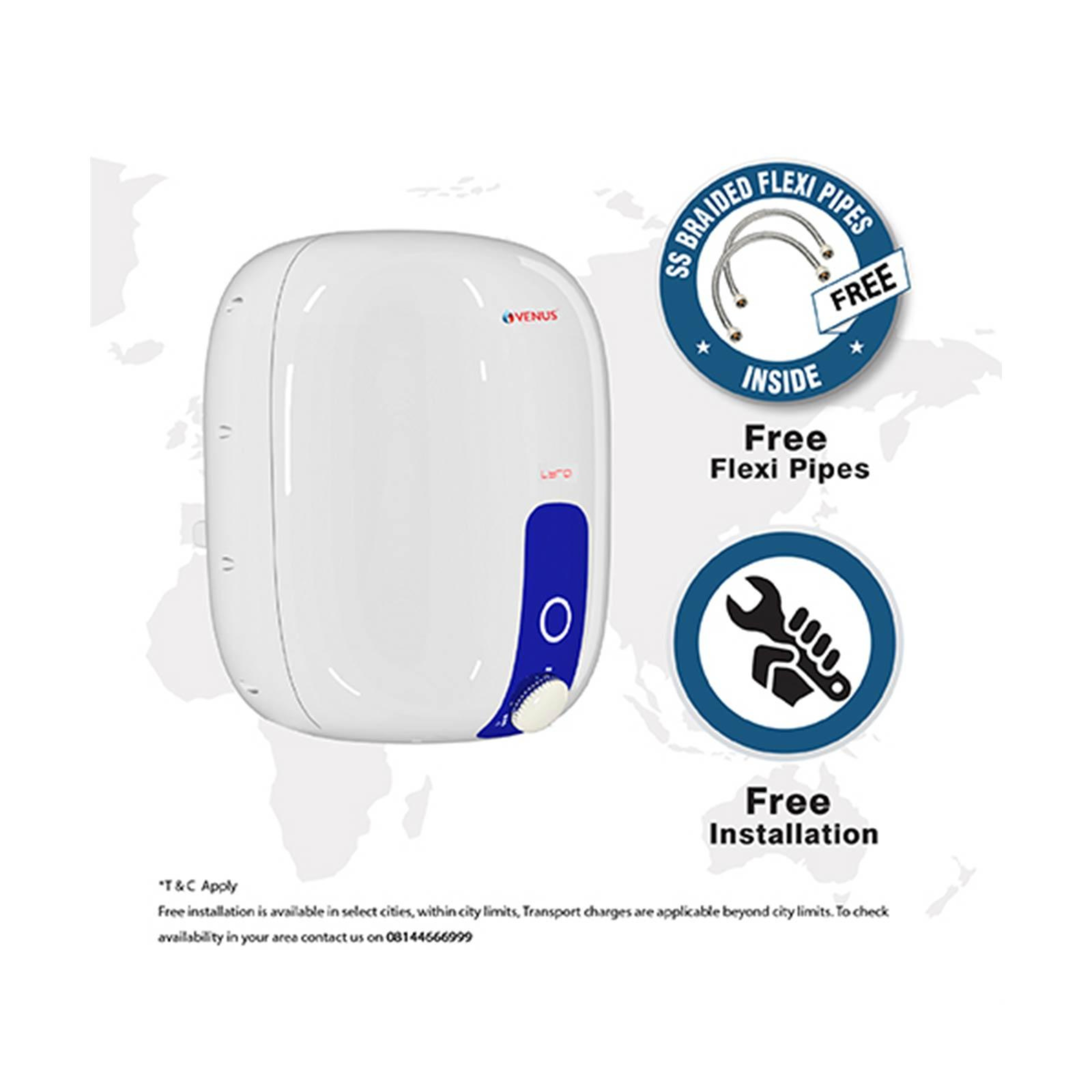 Venus Lyra Storage Water Heater | 15 ltr | White Blue