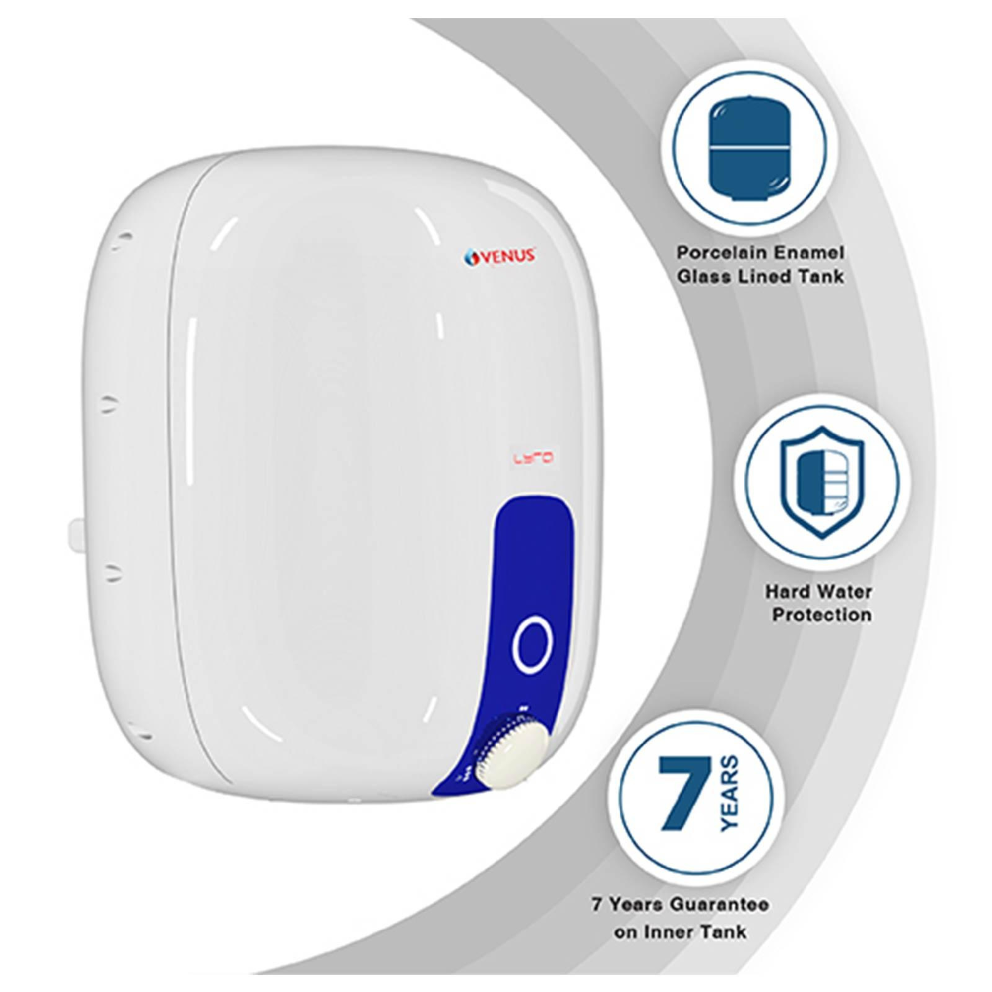 Venus Lyra Storage Water Heater | 15 ltr | White Blue