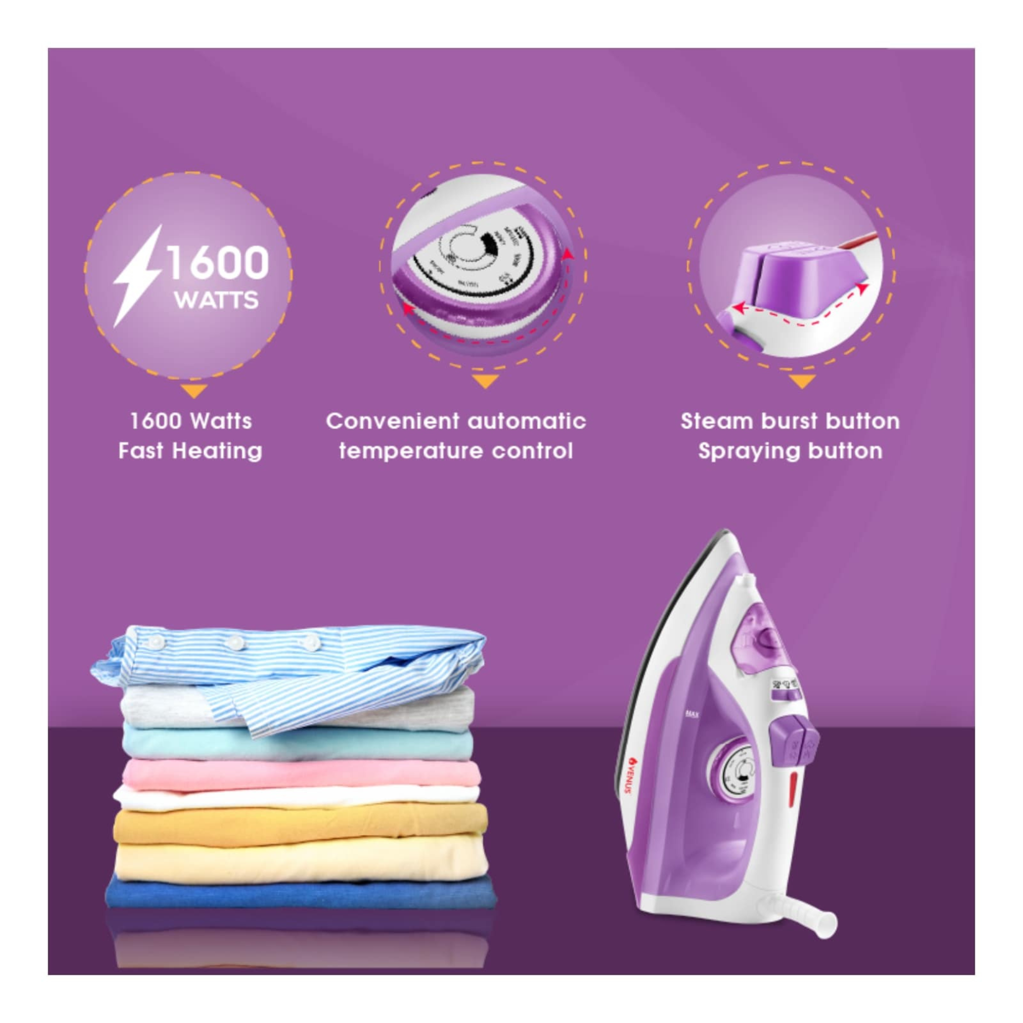 Purchase Venus Vibe 1600 W Steam Iron in Orchid Purple Now!