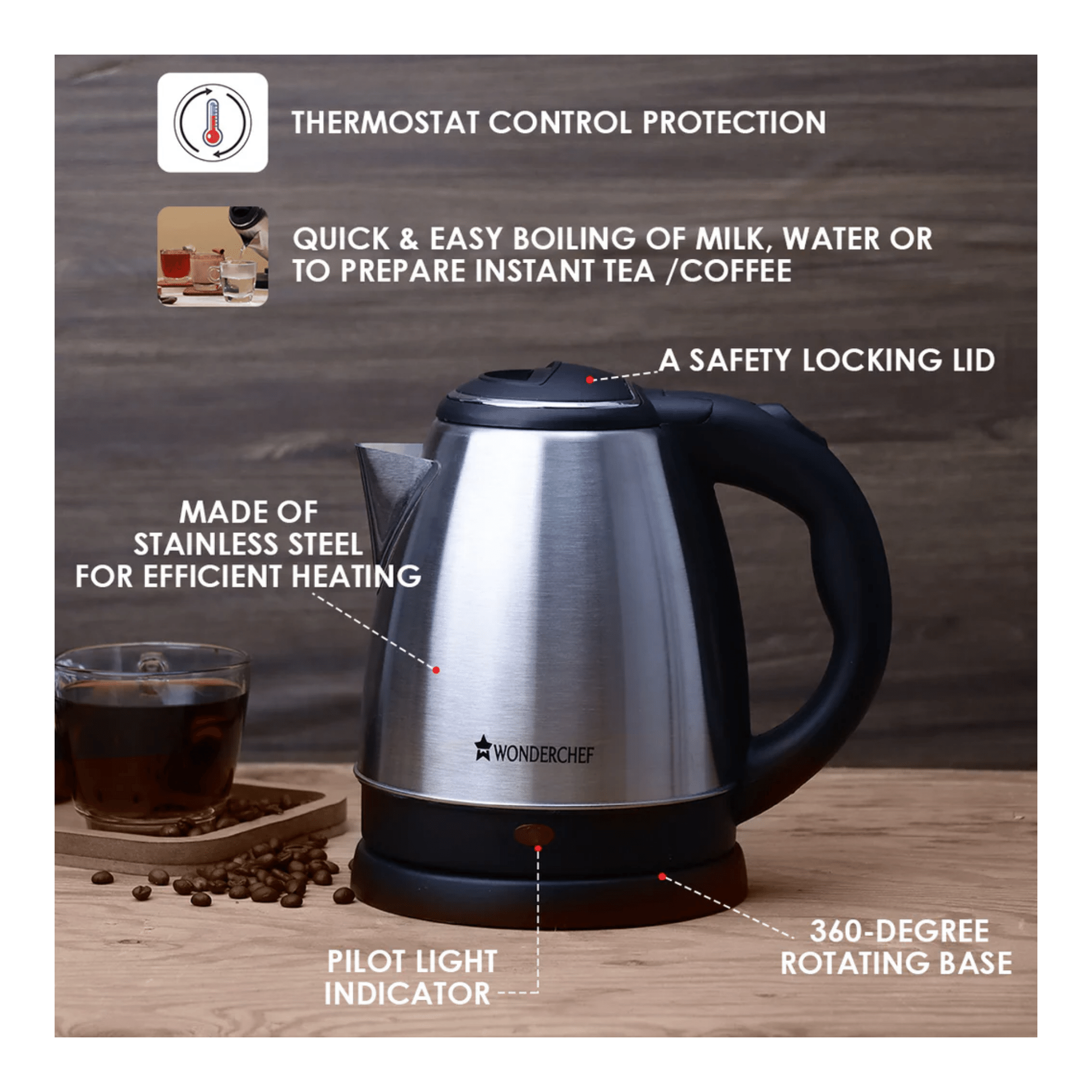 Buy Wonderchef L Crescent Electric Kettle at Poorvika